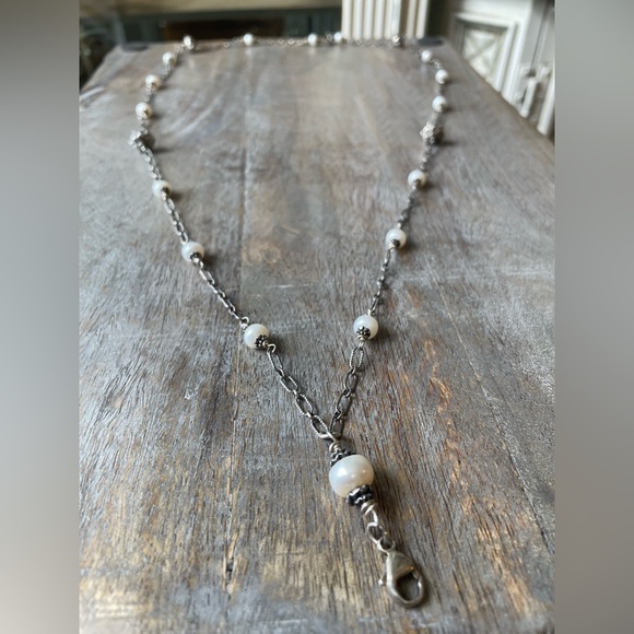 Sterling Silver natural pearls chain Necklace artisan made nwt